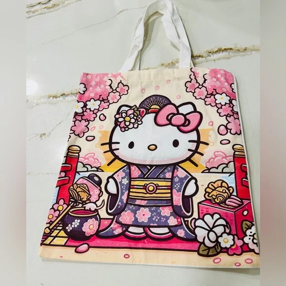 Hello Kitty Kimono Cherry Blossom Canvas Tote Bag – Brand New - Picture 1 of 3